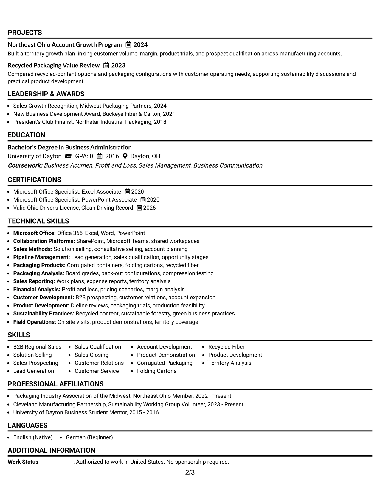Resume Example Page 2