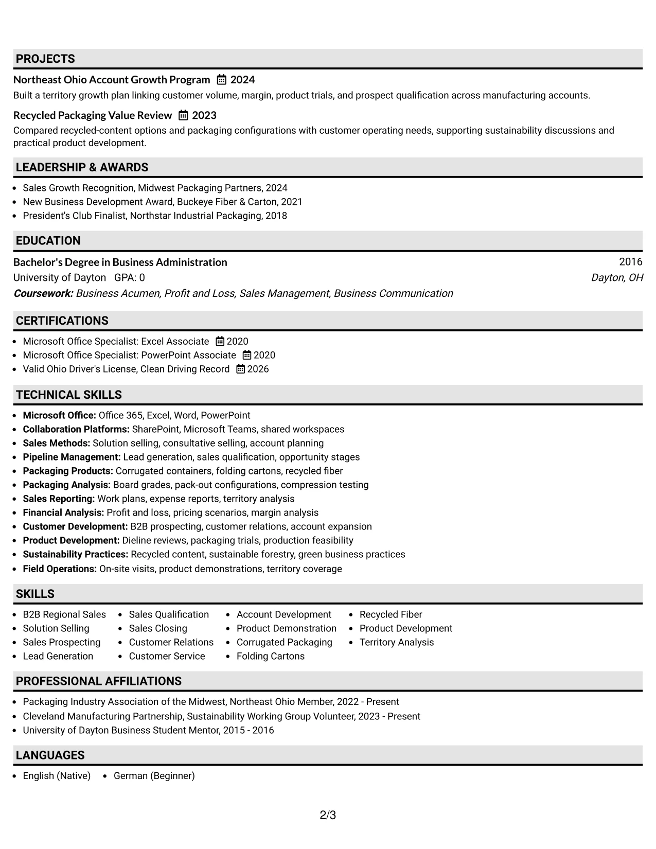 Resume Example Page 2