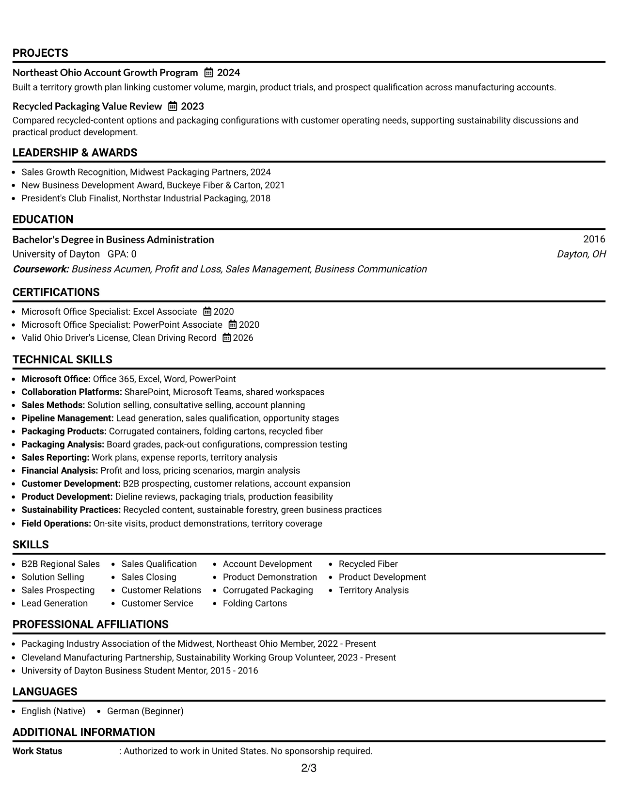 Resume Example Page 2