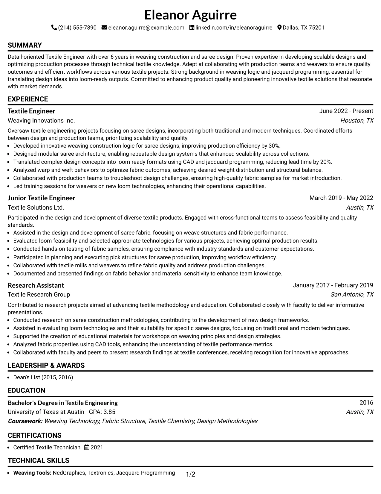 Resume Example Page 1