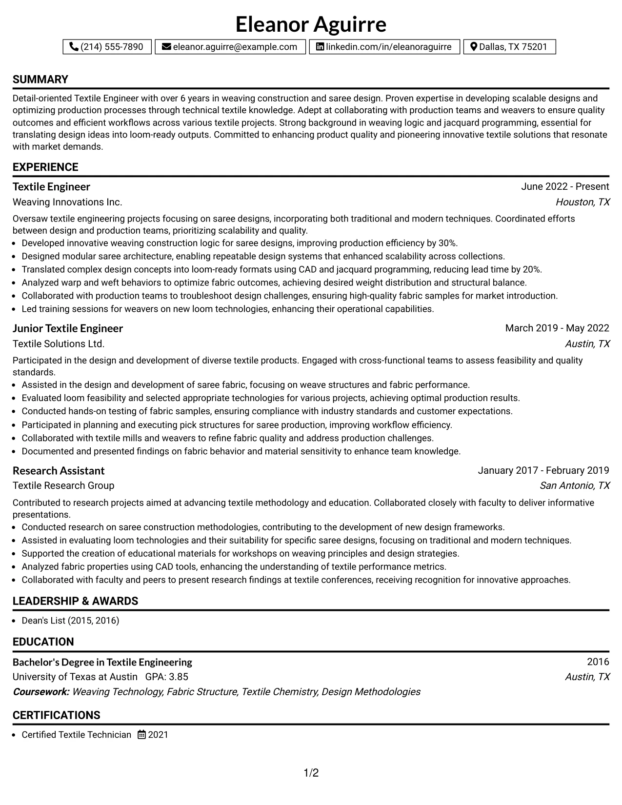 Resume Example Page 1