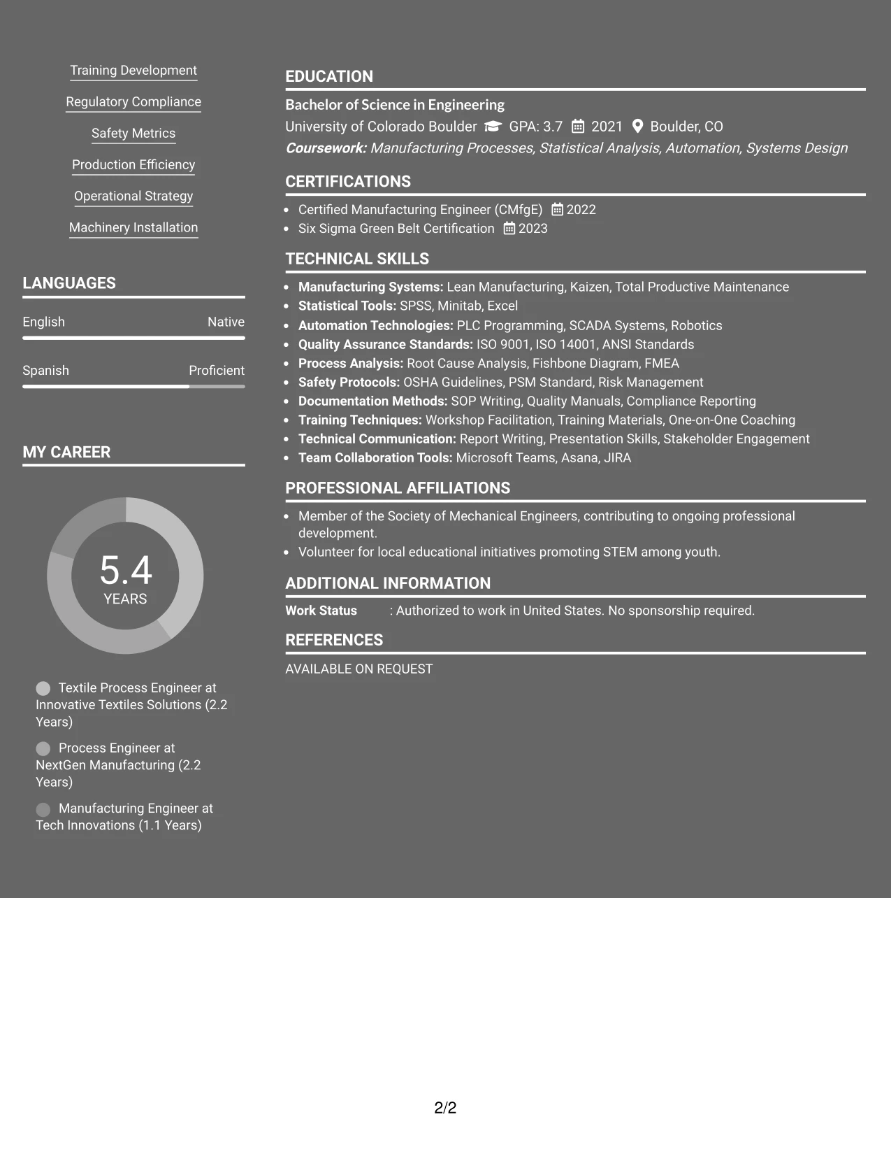 Resume Example Page 2