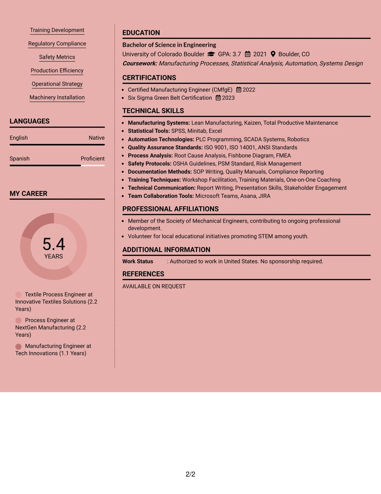Resume Example Page 2