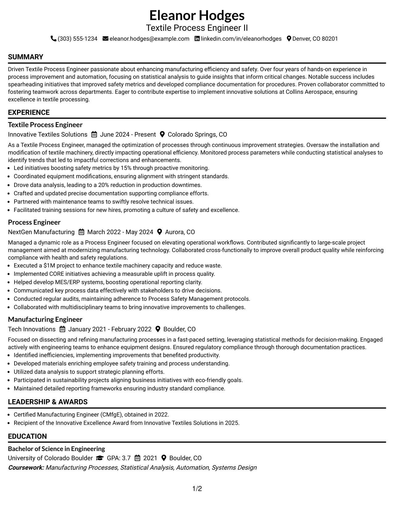 Resume Example Page 1