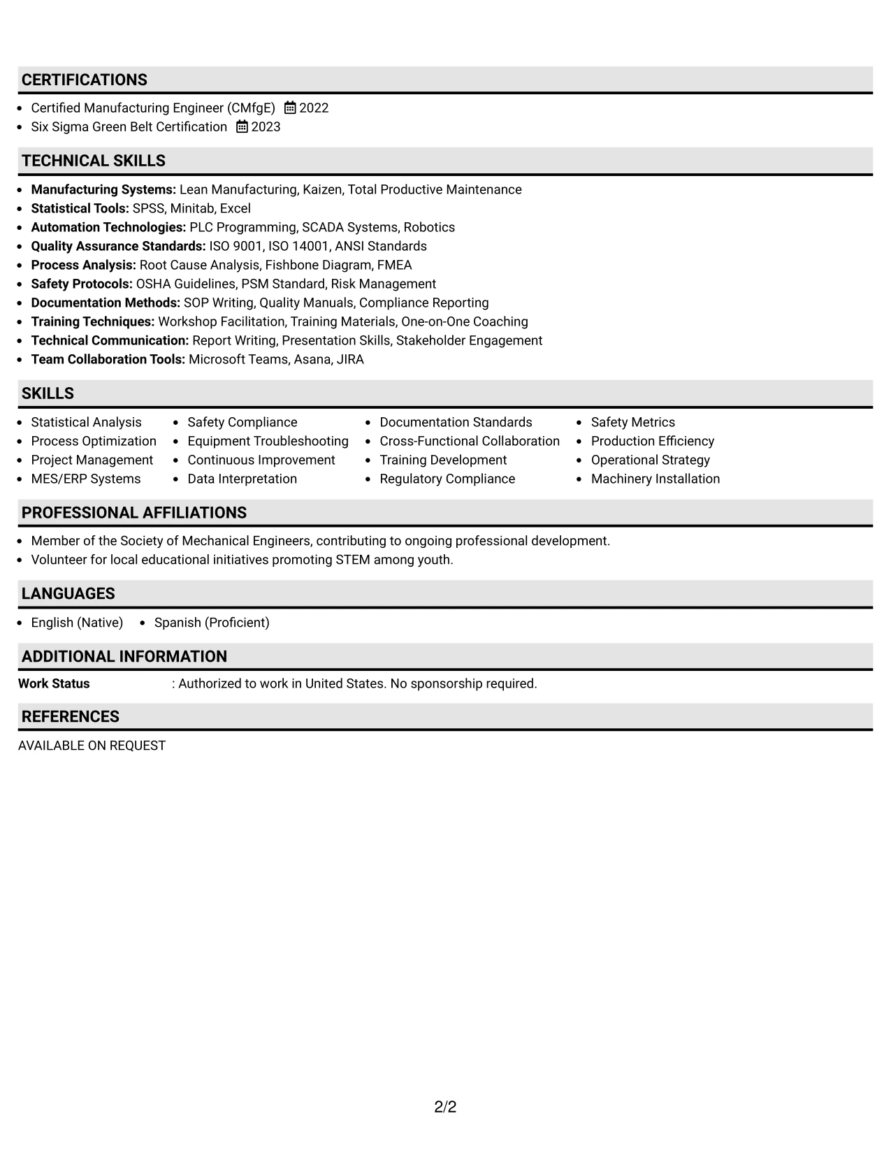 Resume Example Page 2