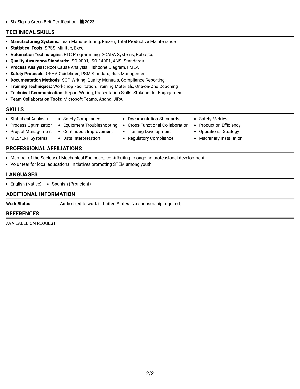 Resume Example Page 2