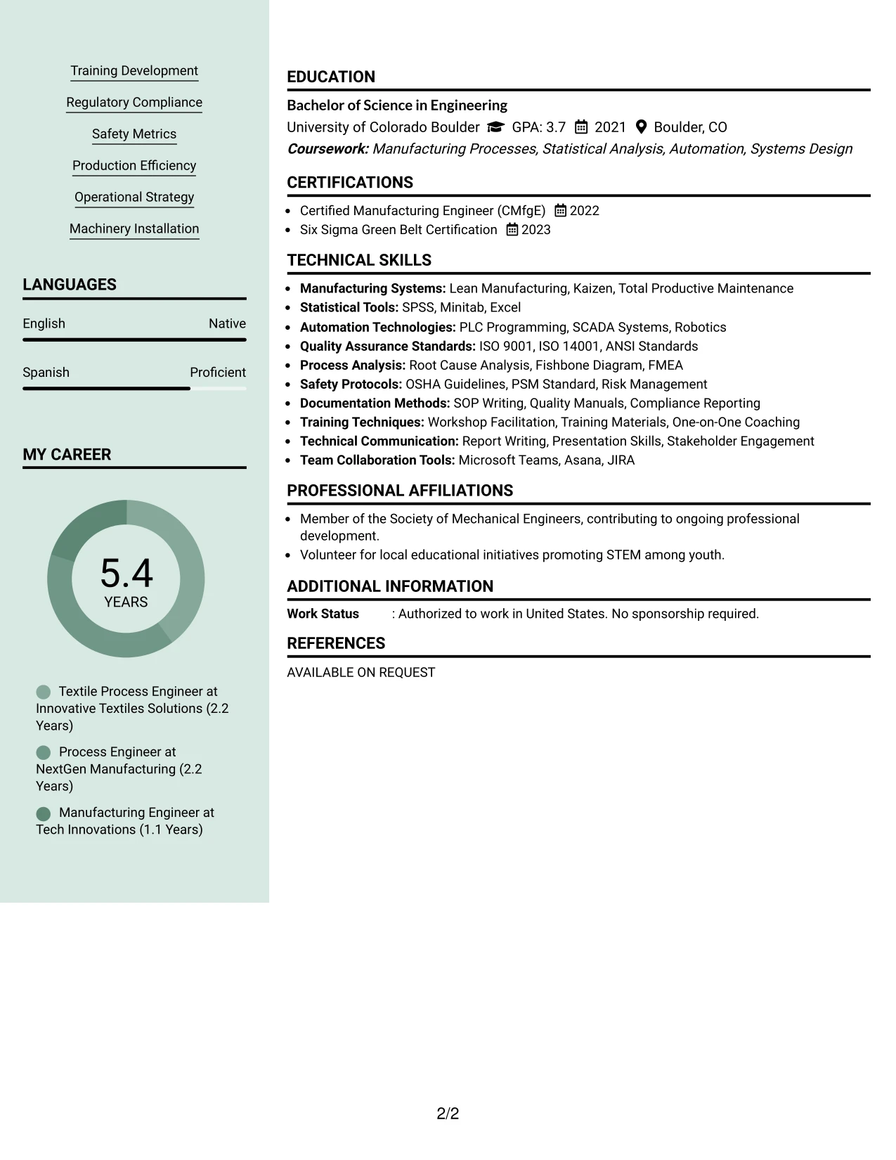 Resume Example Page 2