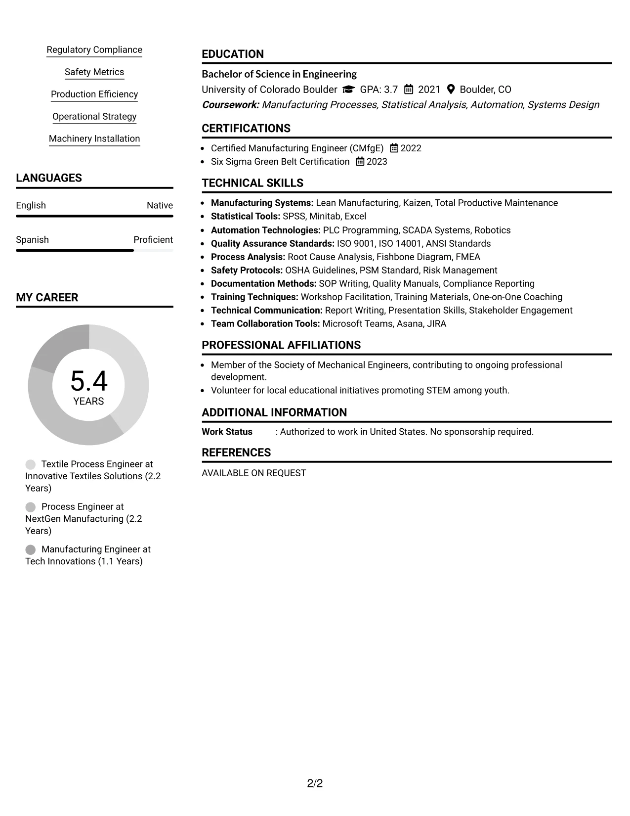 Resume Example Page 2