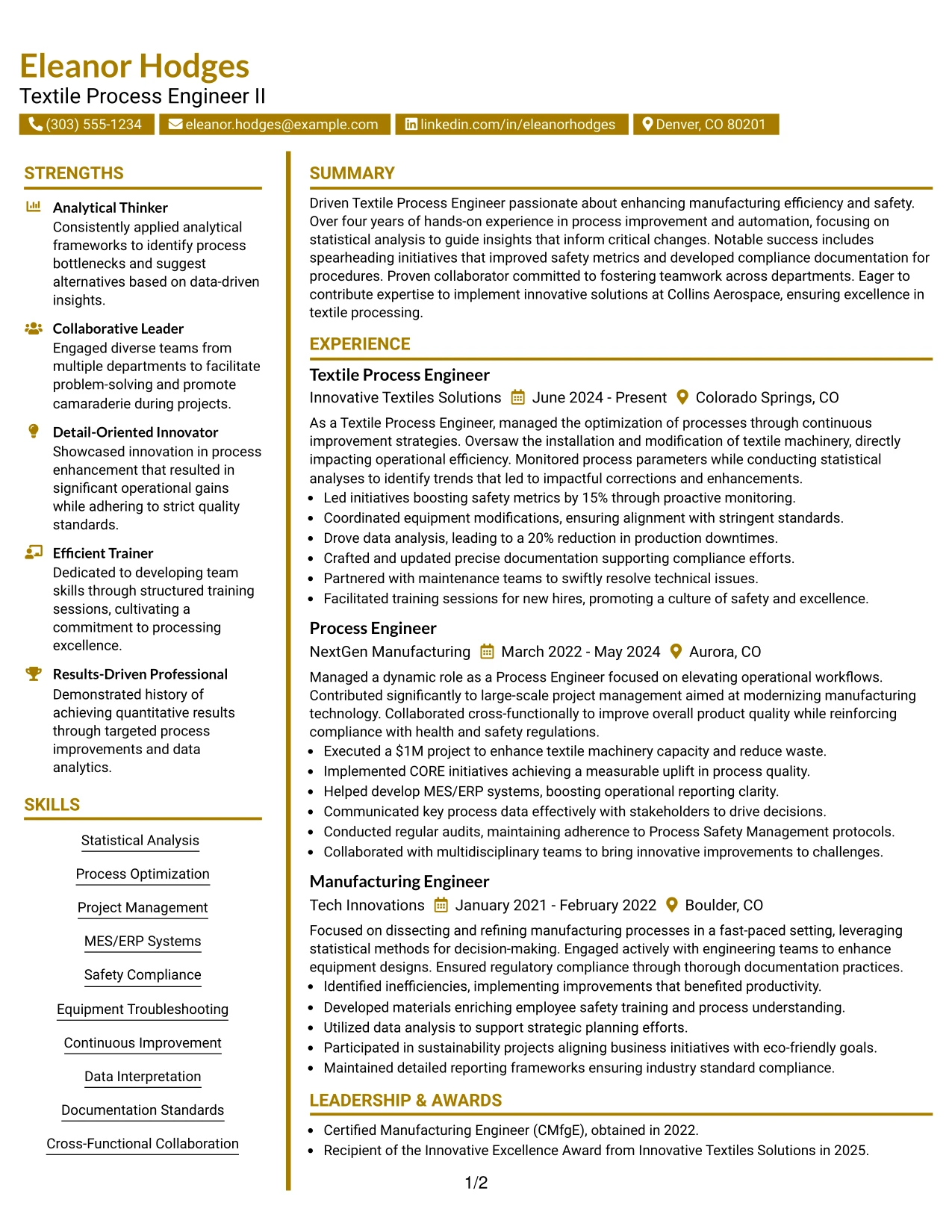 Resume Example Page 1