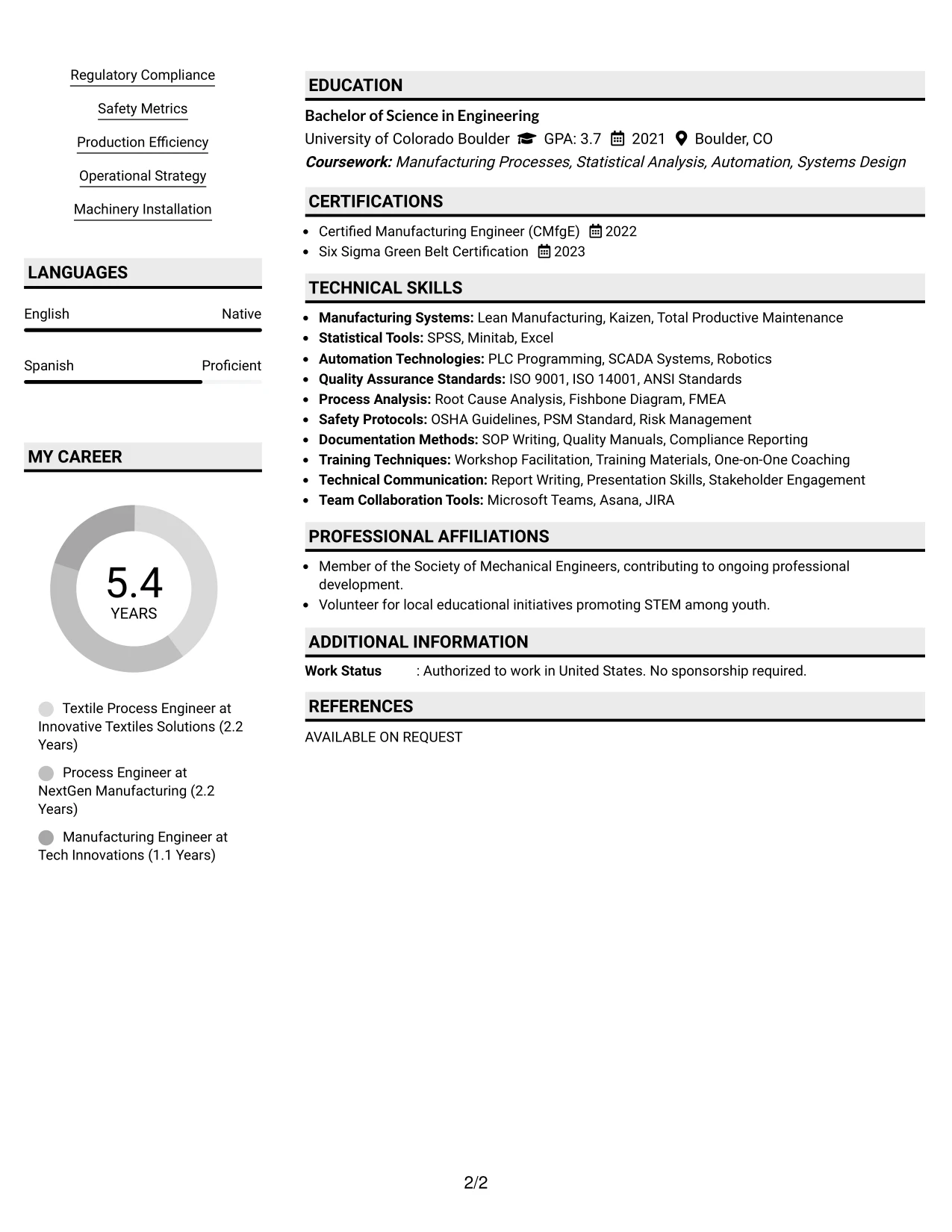 Resume Example Page 2