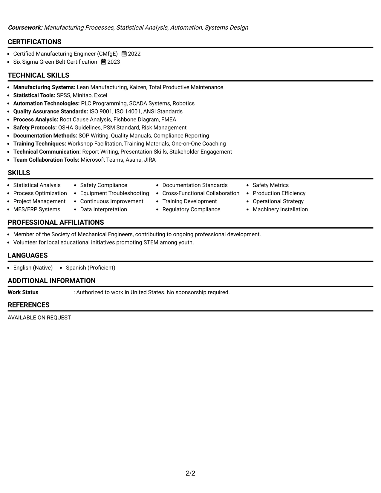 Resume Example Page 2