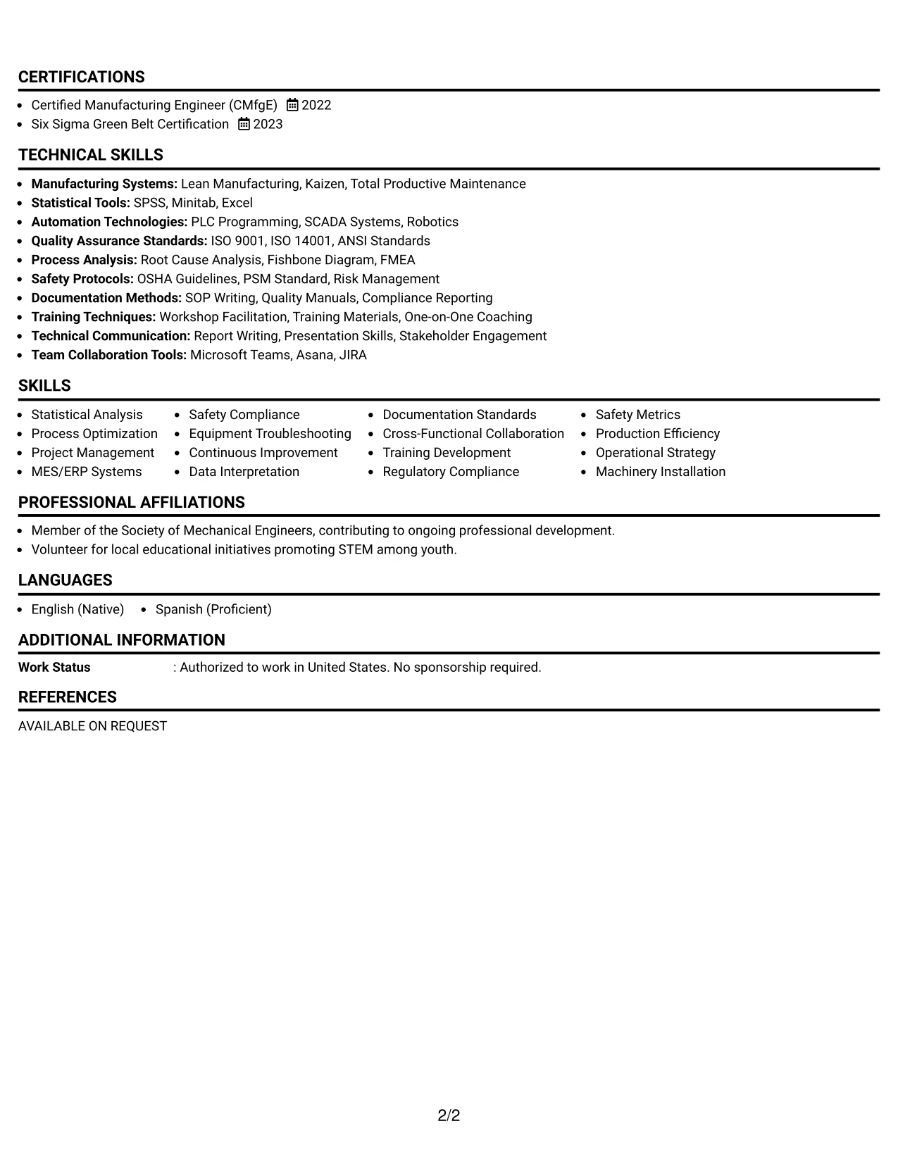 Resume Example Page 2