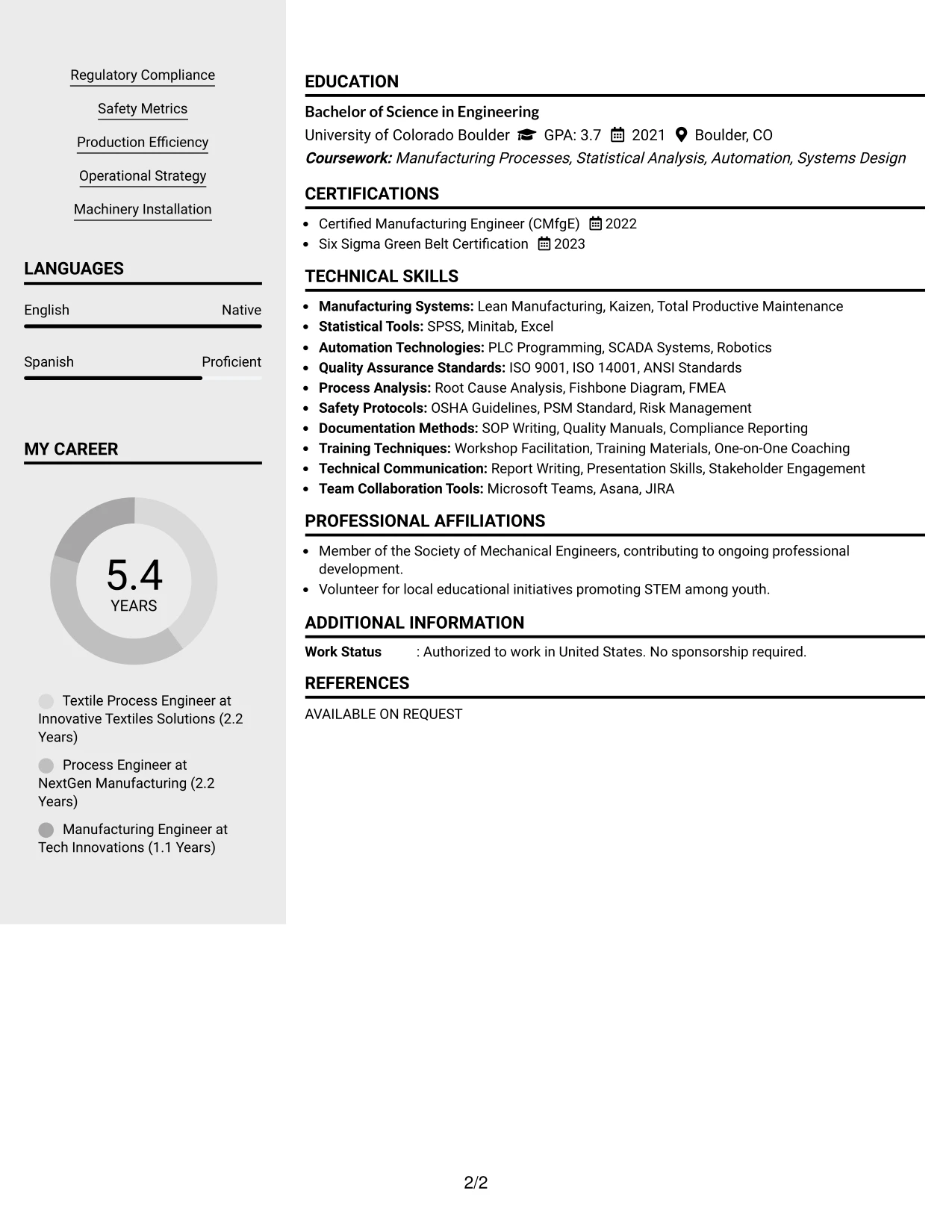 Resume Example Page 2