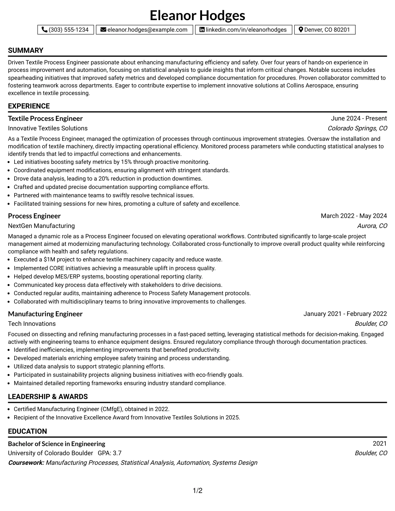 Resume Example Page 1