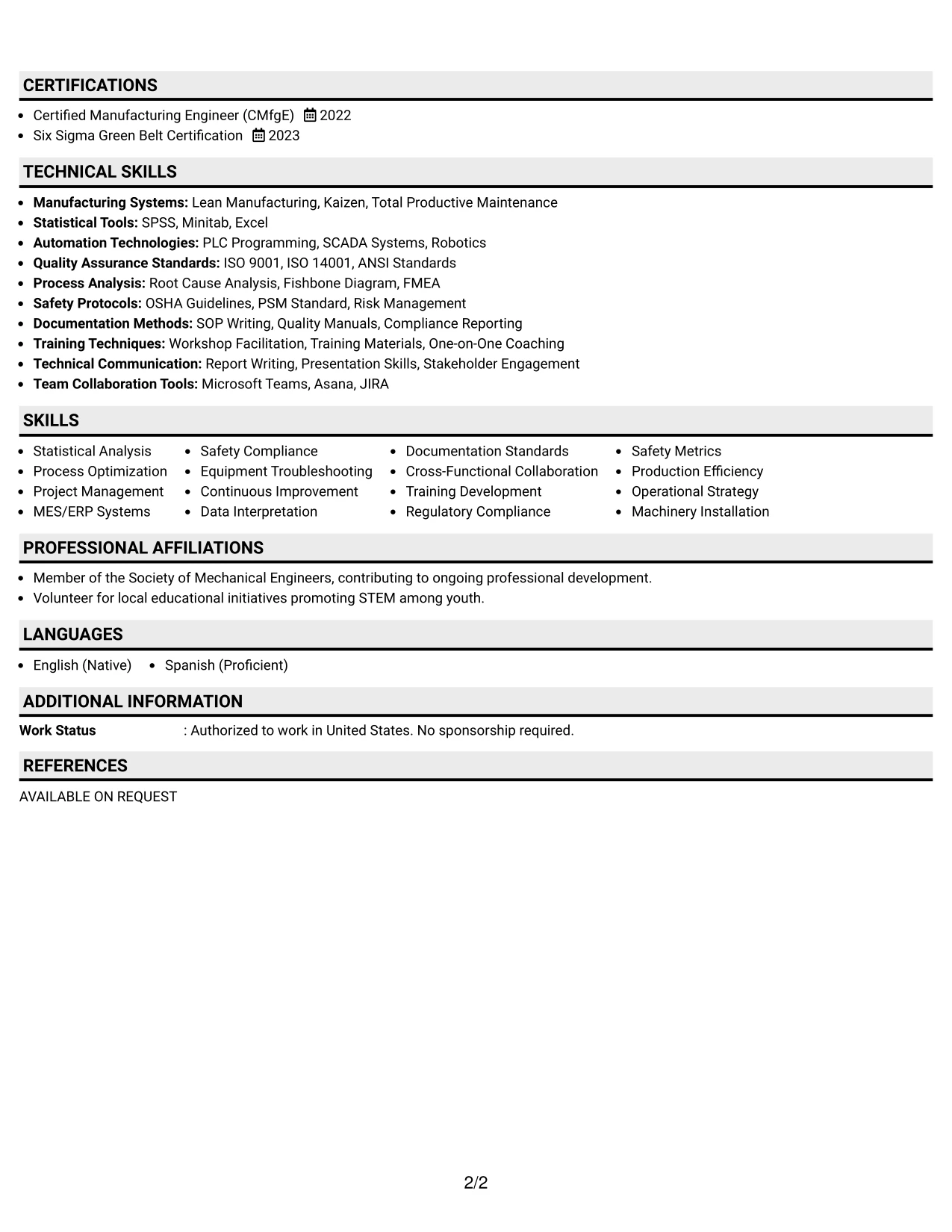 Resume Example Page 2
