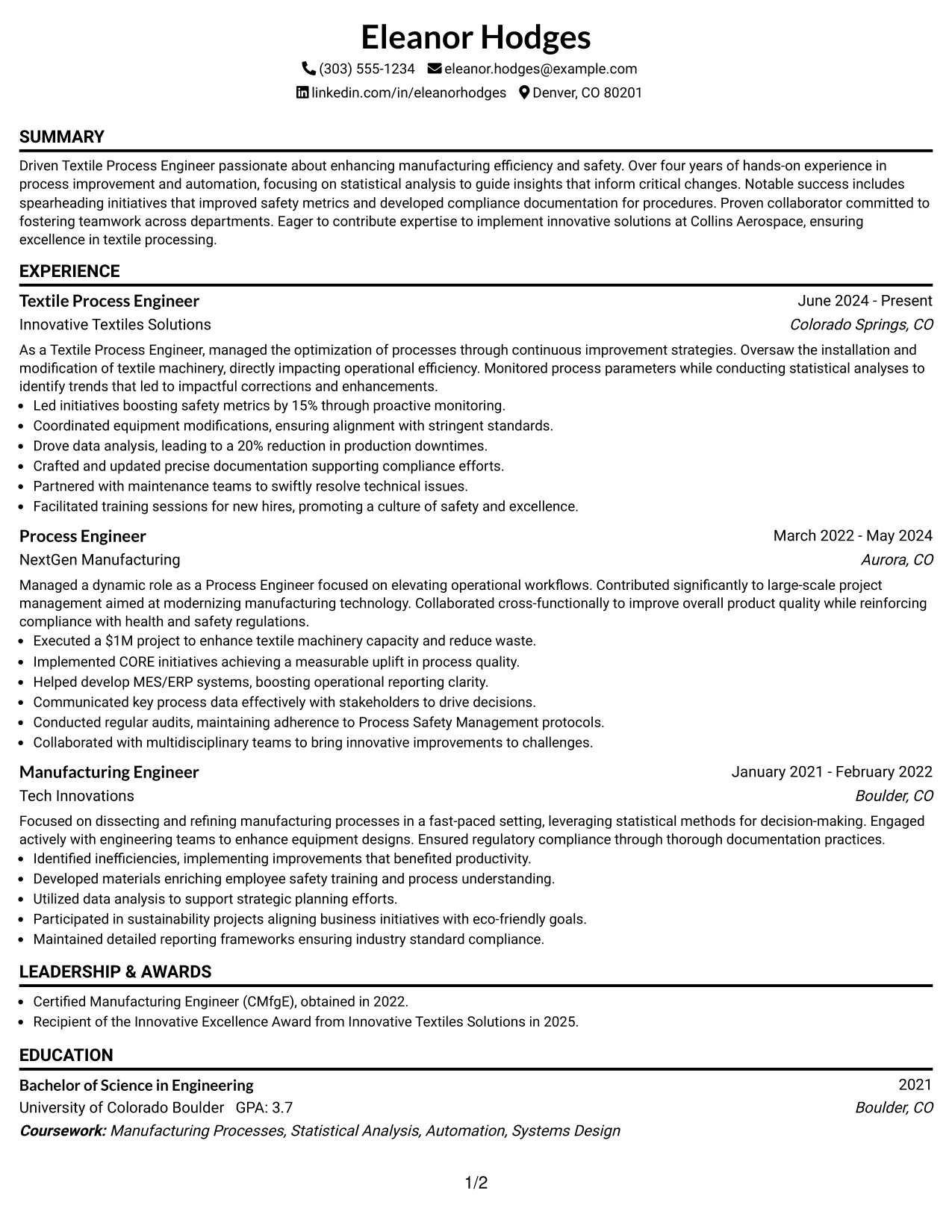 Resume Example Page 1
