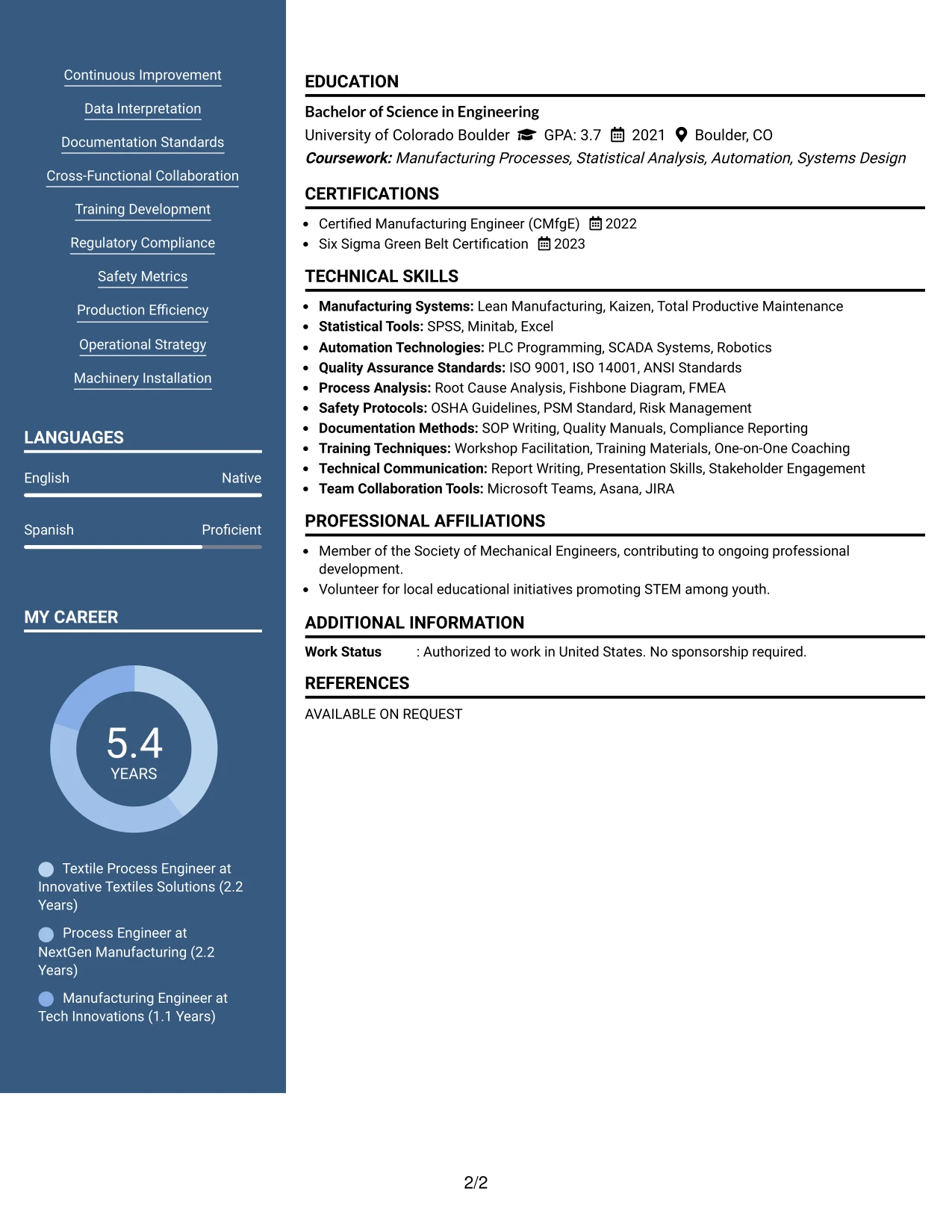 Resume Example Page 2