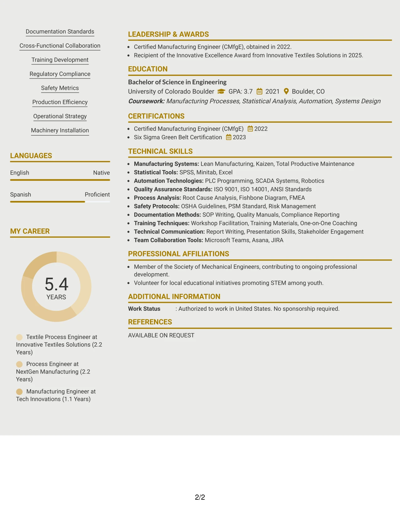 Resume Example Page 2