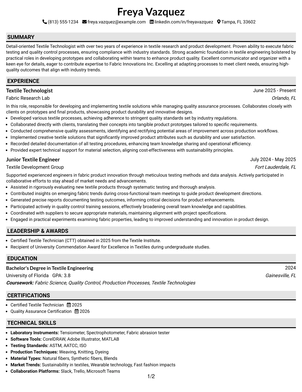 Resume Example Page 1