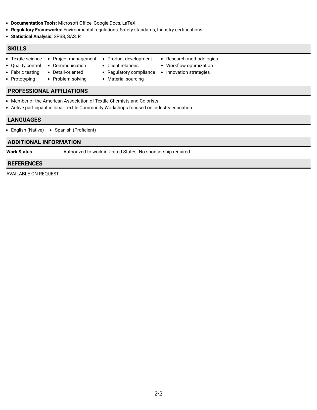 Resume Example Page 2