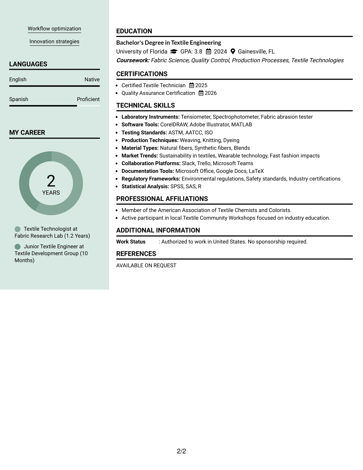 Resume Example Page 2