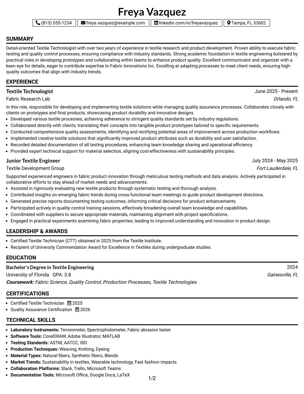 Resume Example Page 1