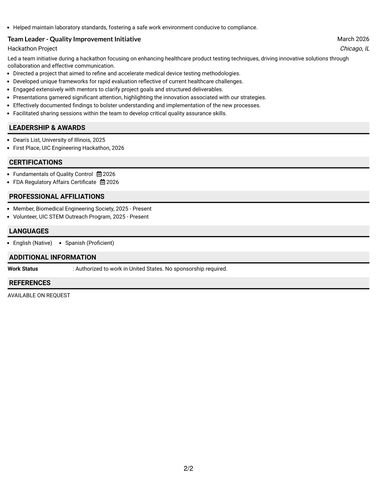 Resume Example Page 2