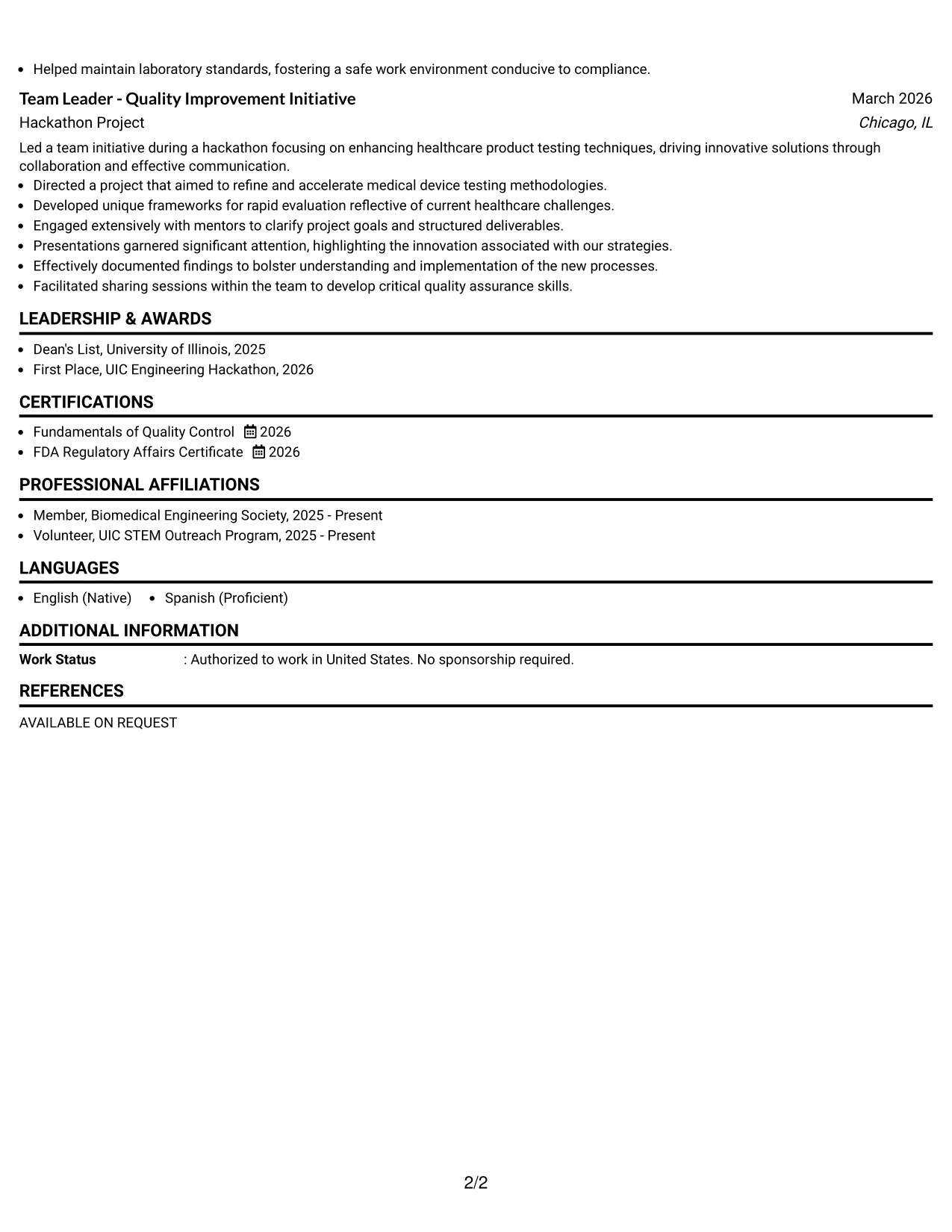 Resume Example Page 2