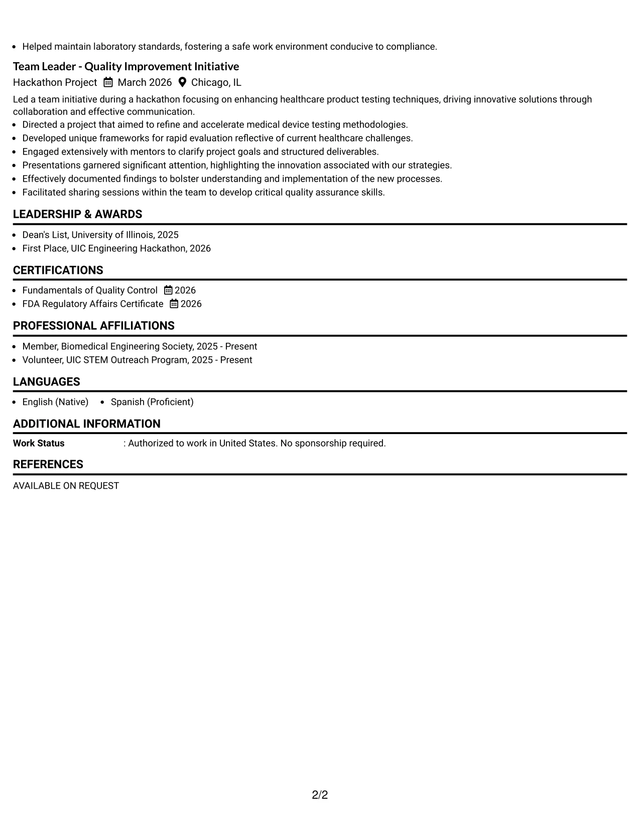 Resume Example Page 2