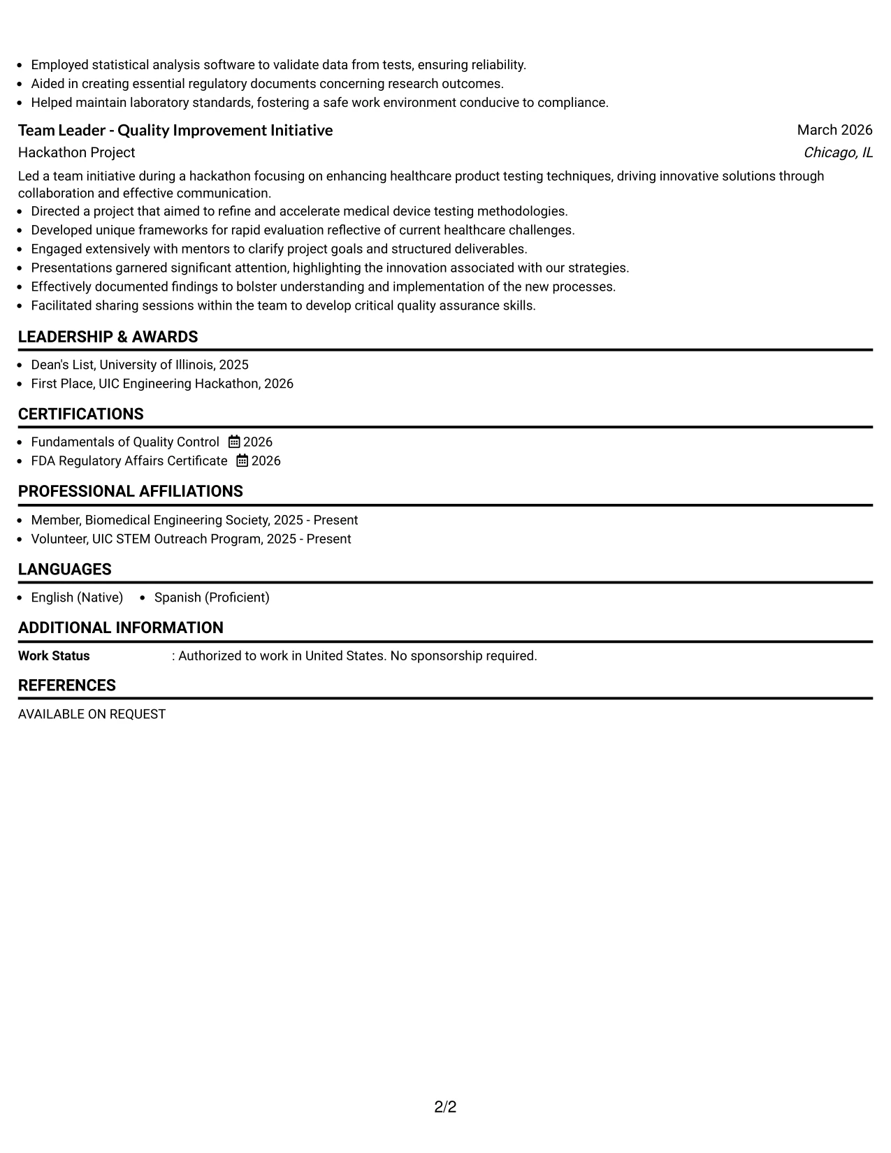 Resume Example Page 2