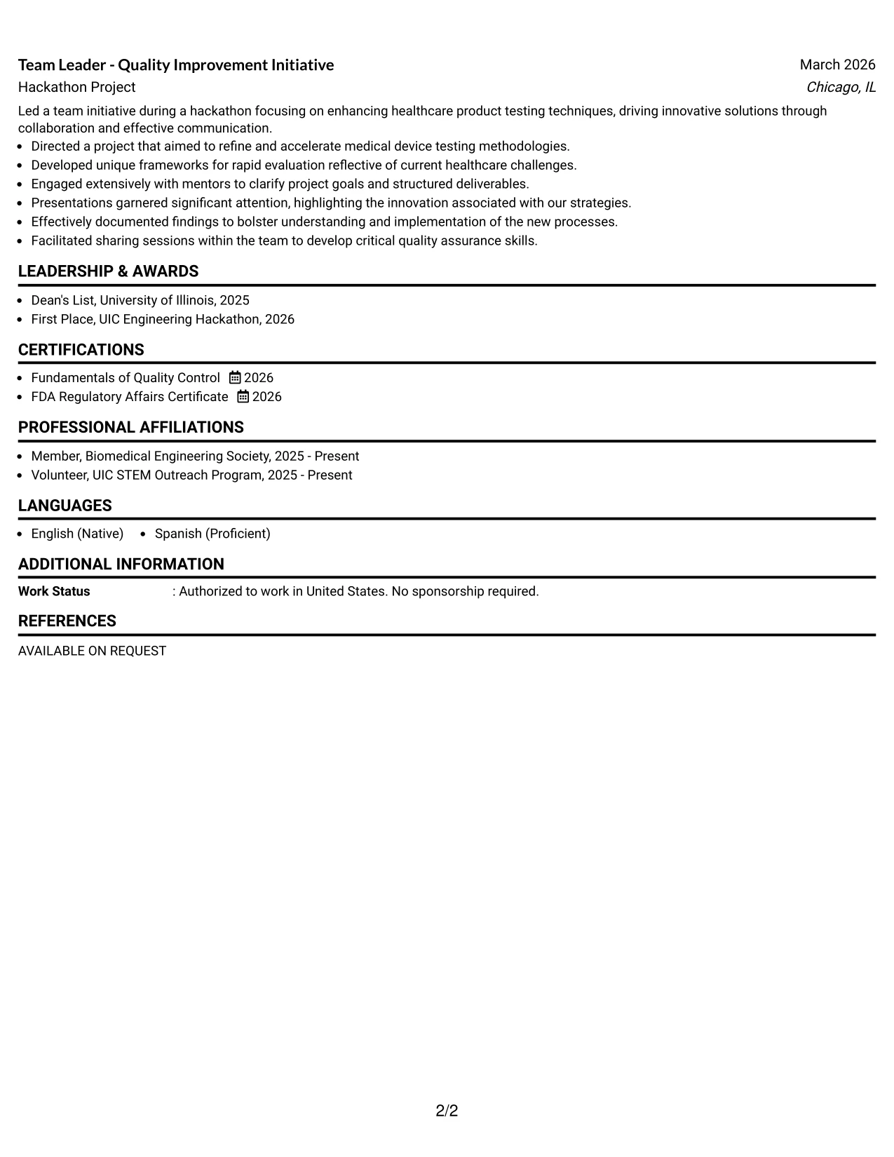 Resume Example Page 2