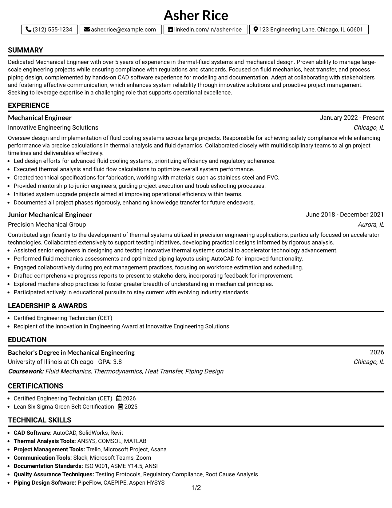 Resume Example Page 1