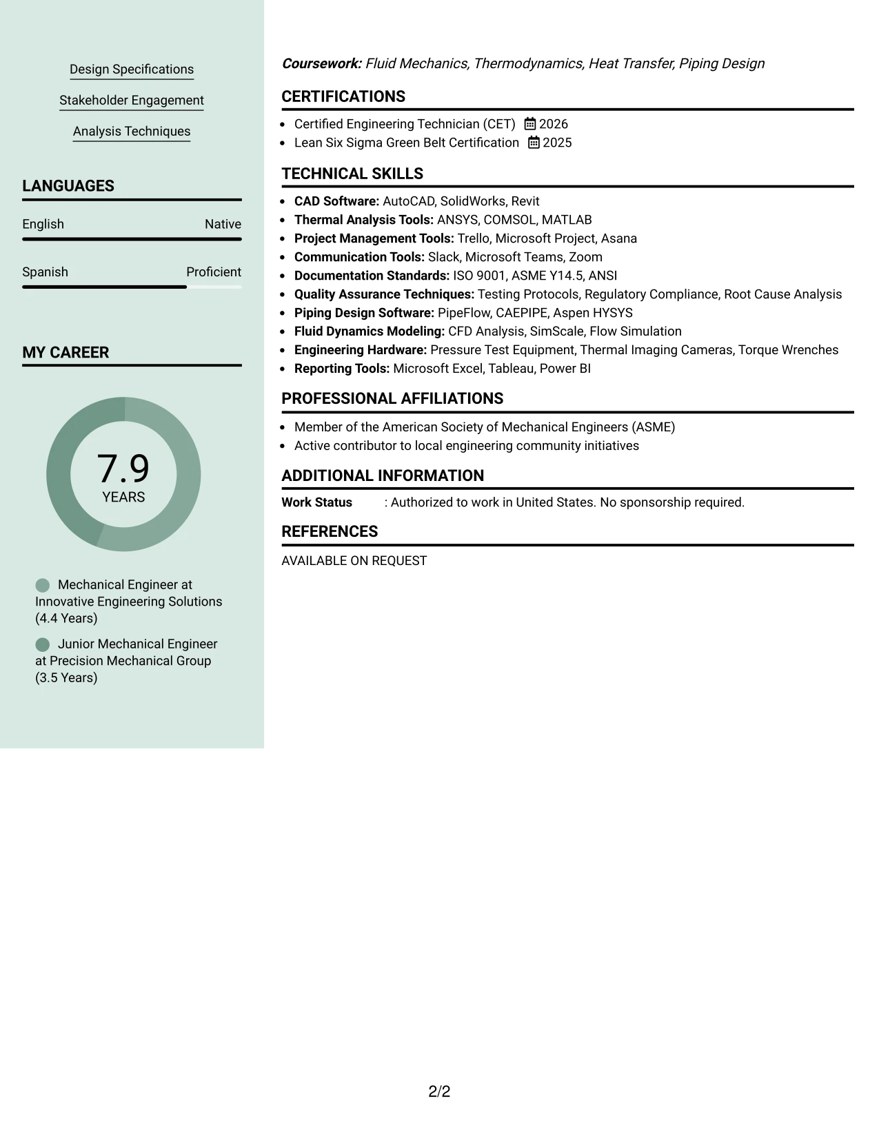 Resume Example Page 2
