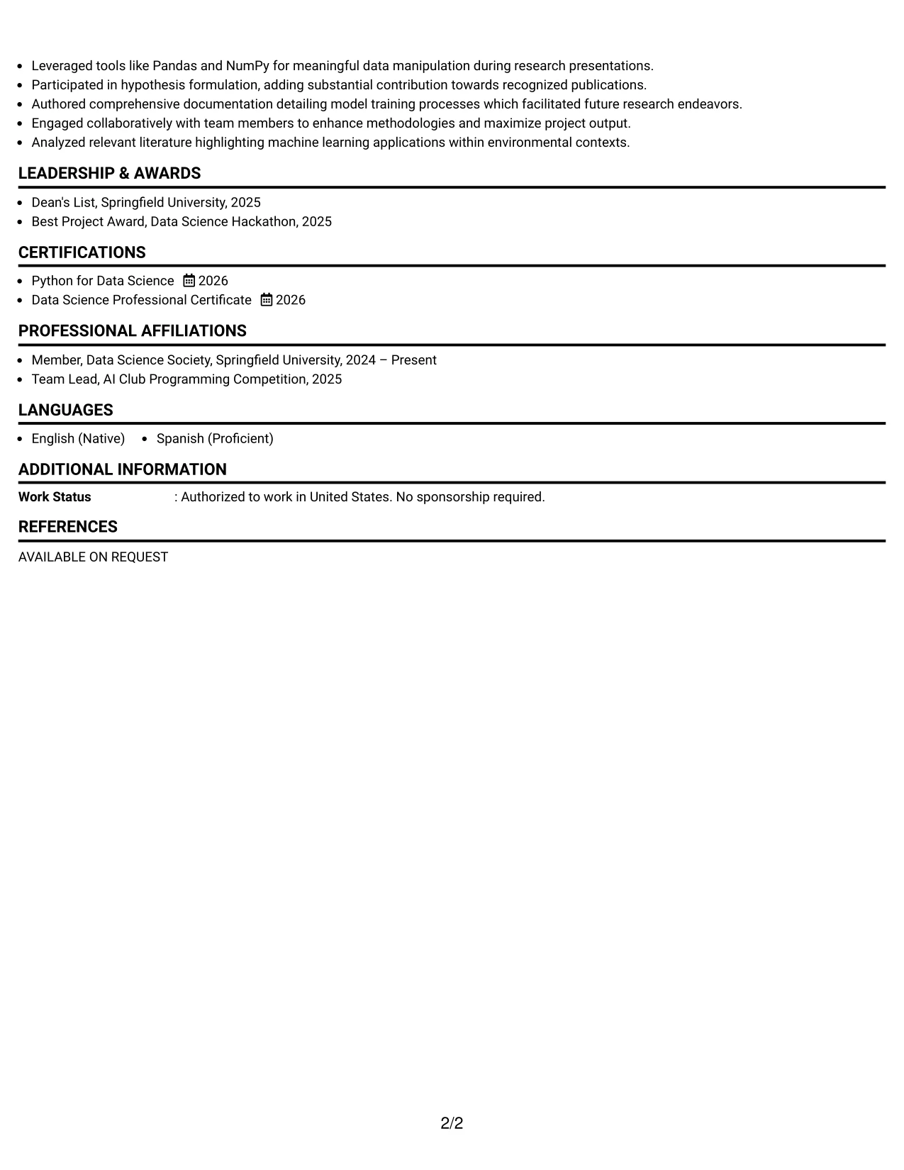 Resume Example Page 2