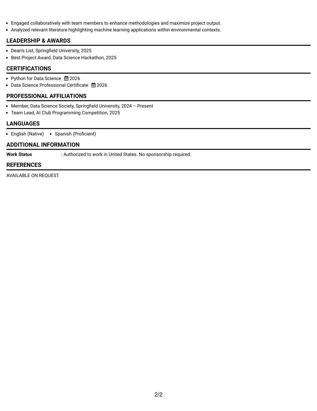 Resume Example Page 2