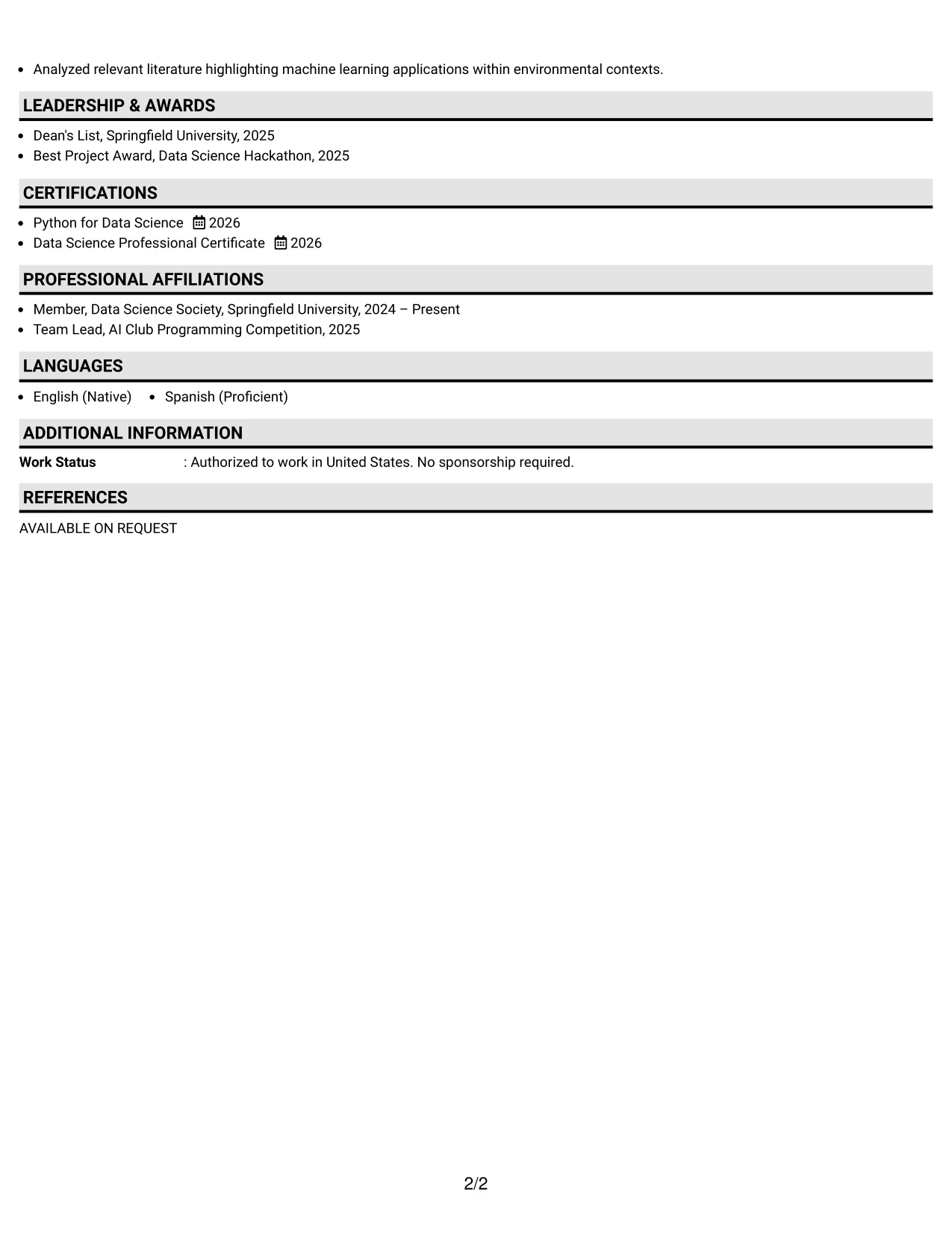 Resume Example Page 2