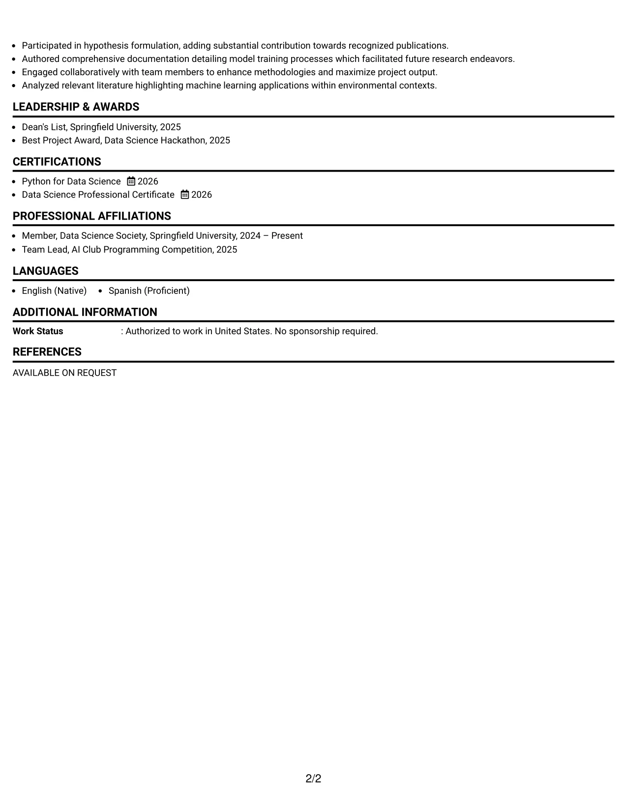 Resume Example Page 2