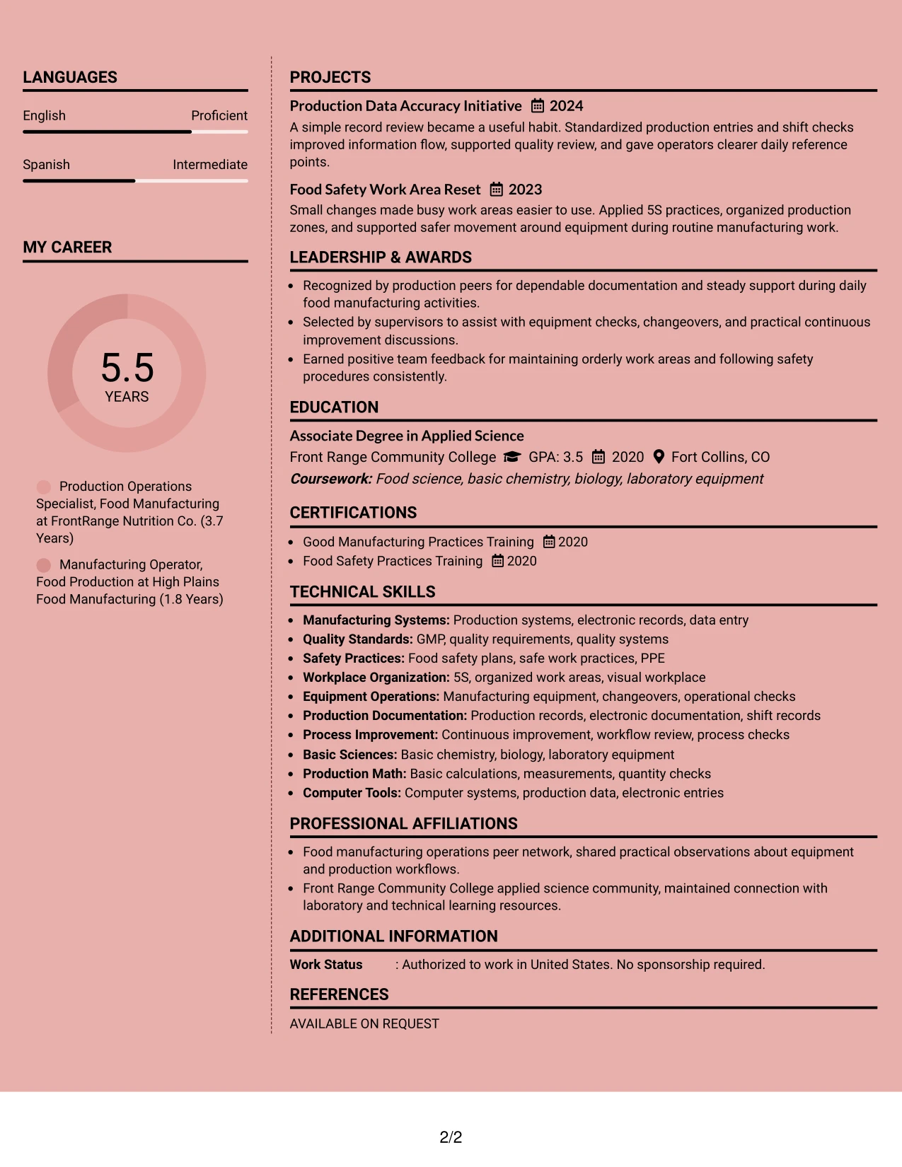 Resume Example Page 2