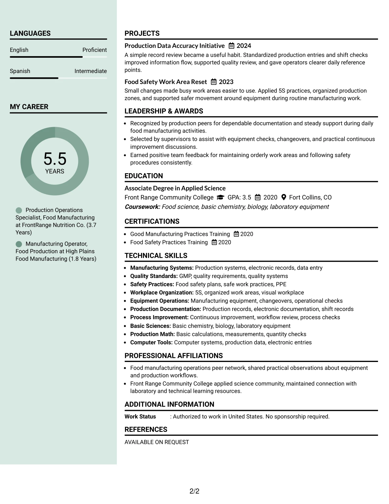 Resume Example Page 2