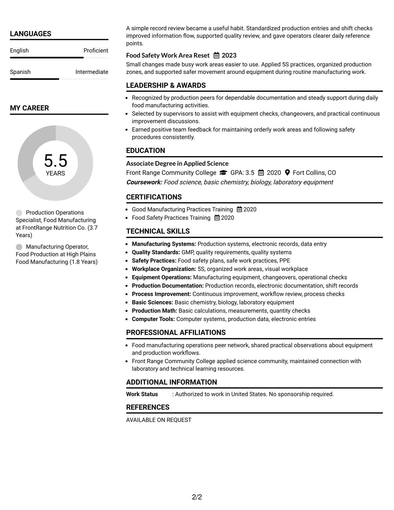 Resume Example Page 2