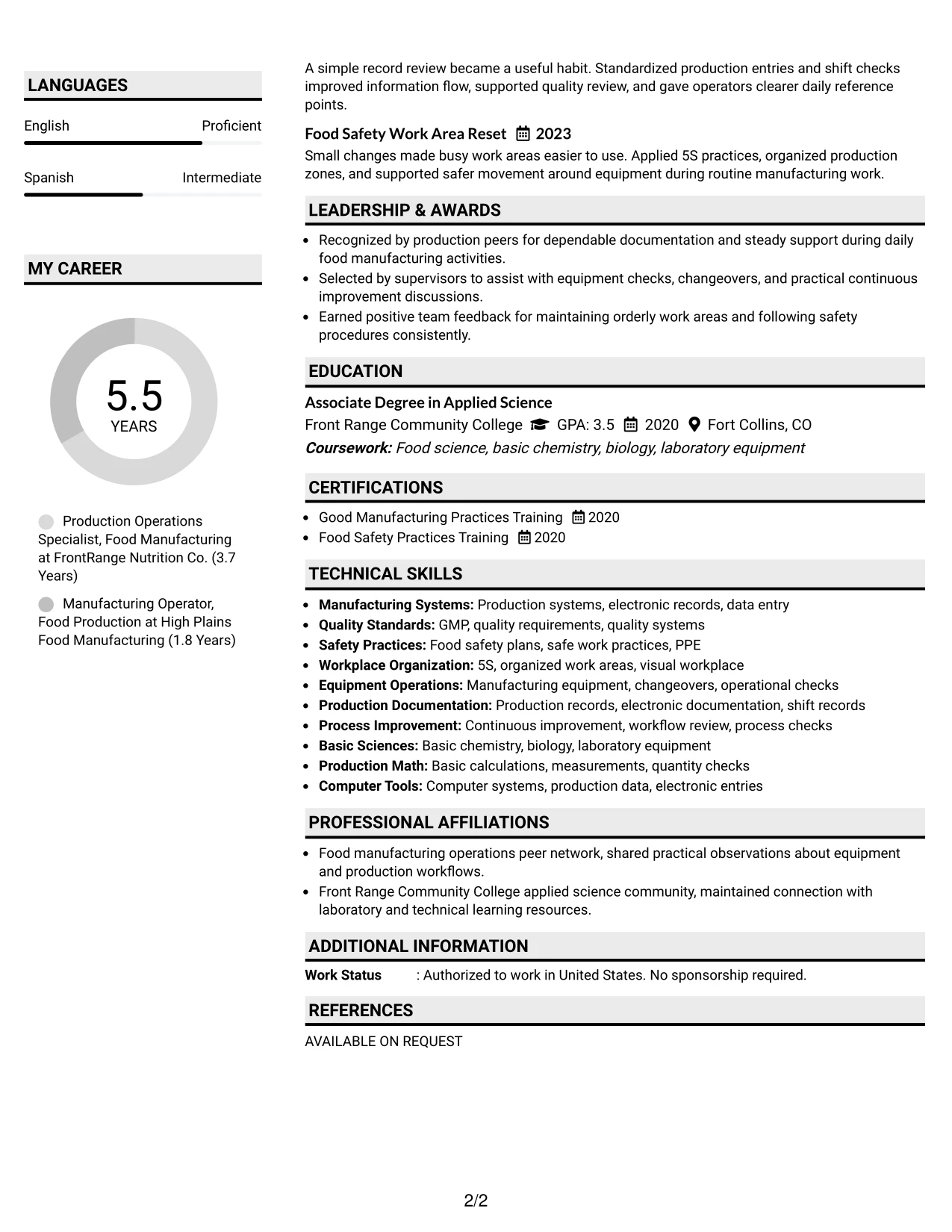 Resume Example Page 2
