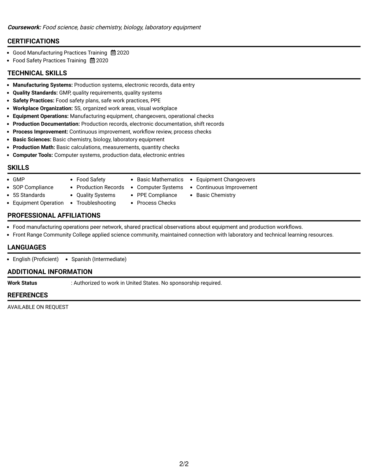 Resume Example Page 2