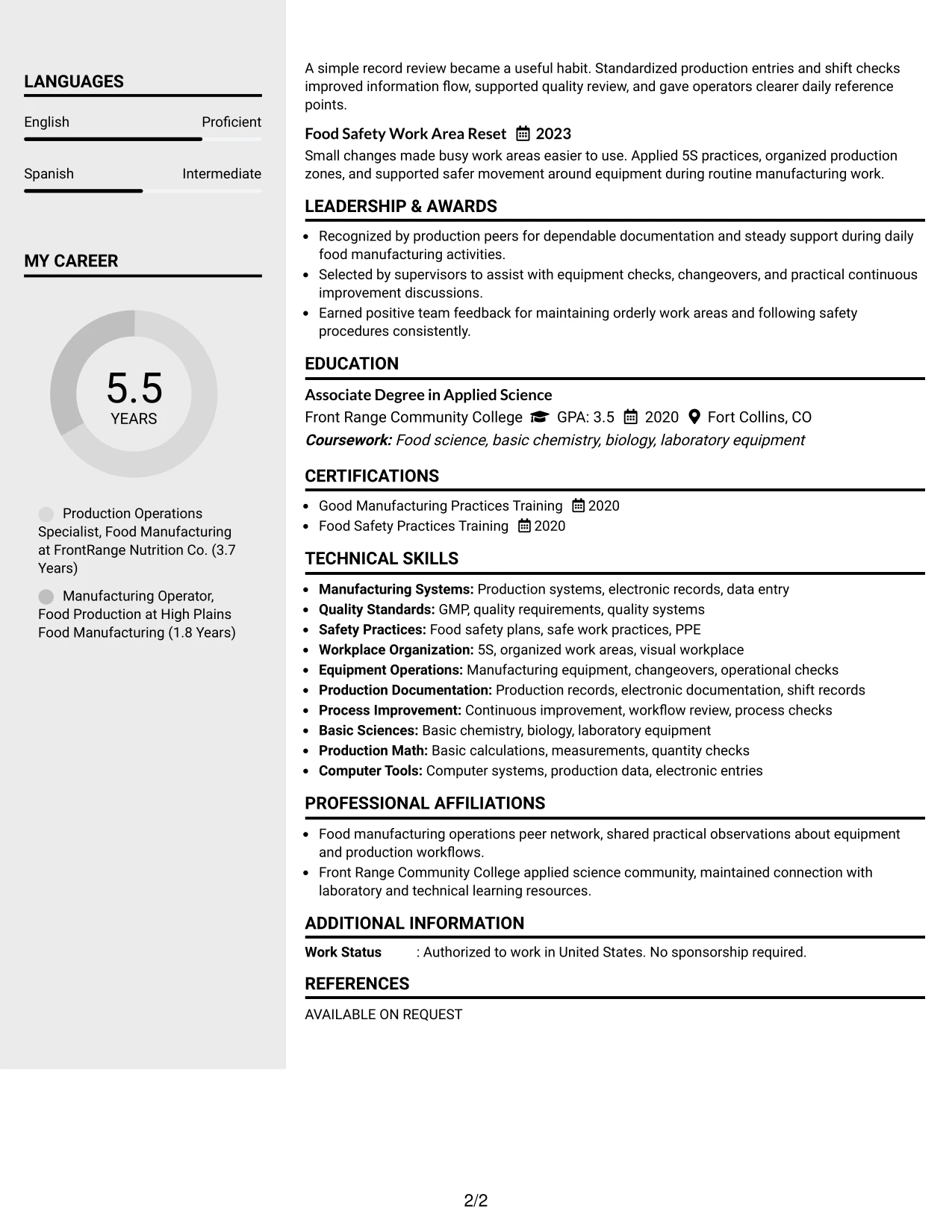 Resume Example Page 2