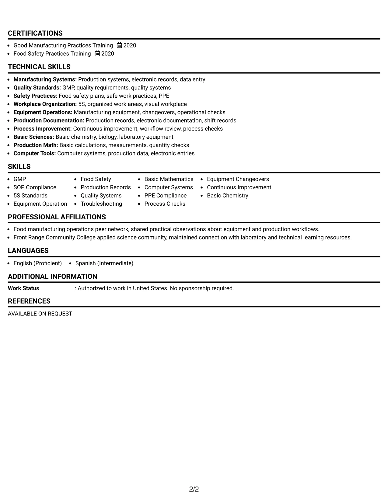 Resume Example Page 2