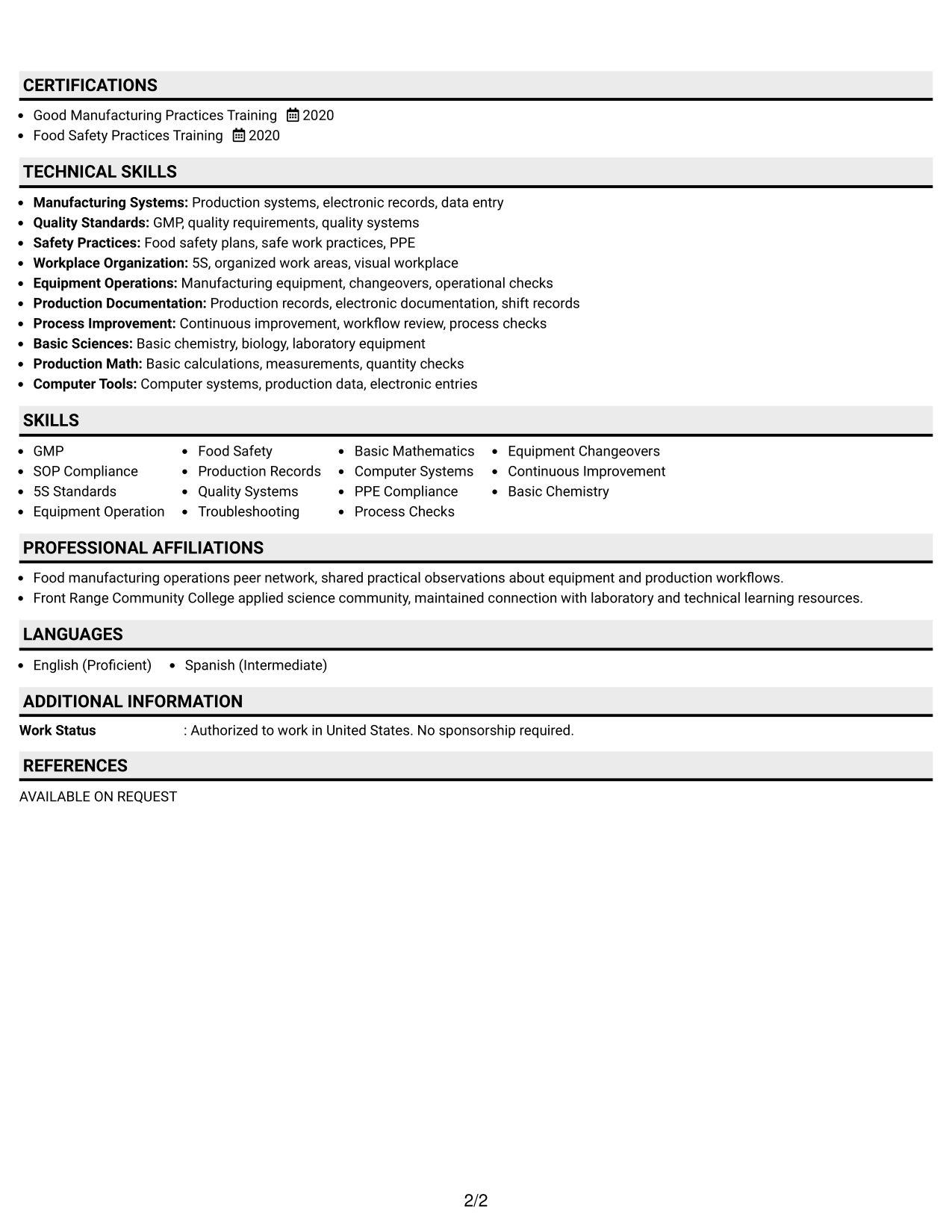 Resume Example Page 2