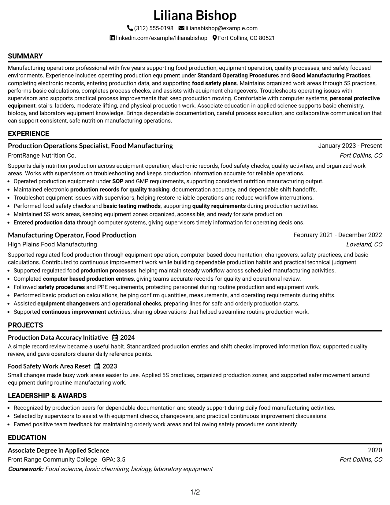 Resume Example Page 1