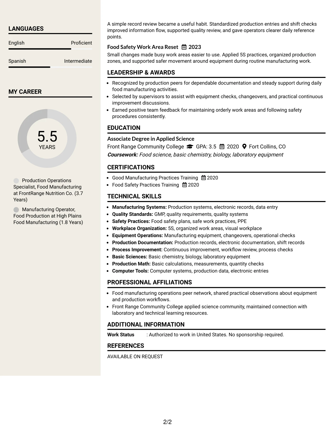 Resume Example Page 2