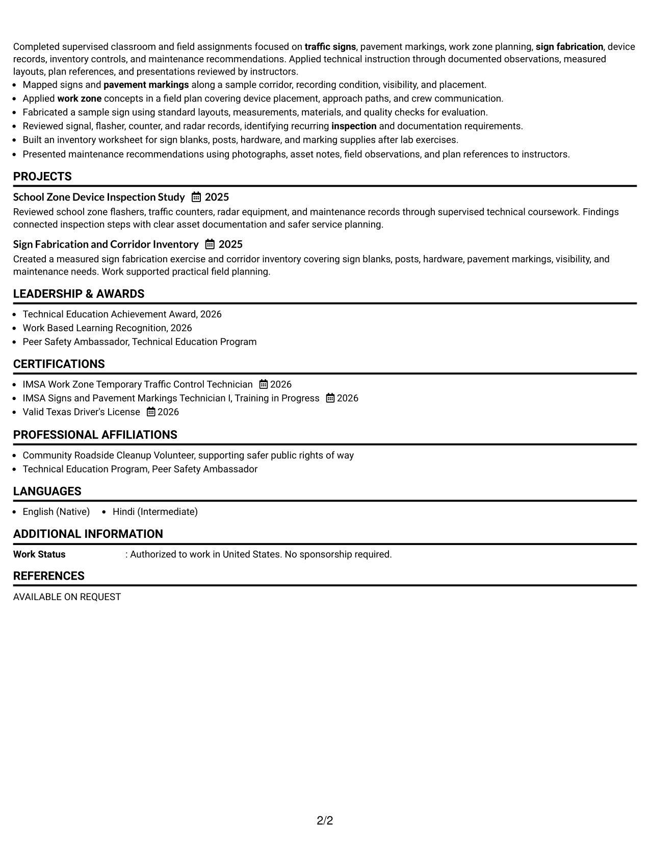 Resume Example Page 2