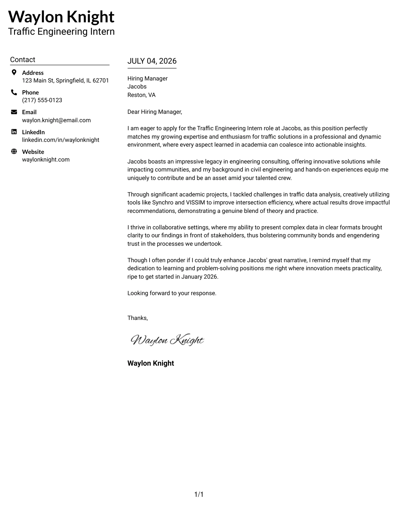 Resume Example Page 1