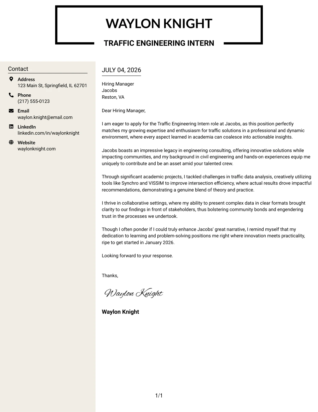 Resume Example Page 1
